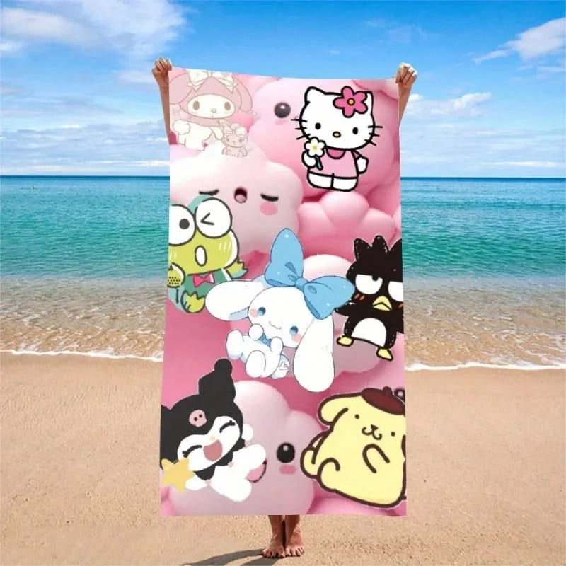 Hello Kitty Red - Pink Swirl Beach TowelMicrofiber terry bath towels for yoga, travel, swimming, fitness and camping - M & M Global