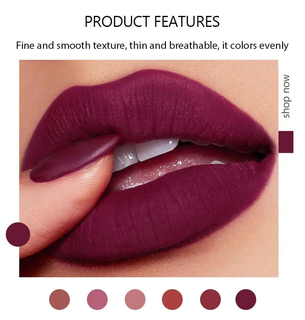 6-Color Matte Lipstick , Non-Fading, Non-Stick Cup Long-Lasting Velvet Finish, Smooth Matte Lip Color Waterproof Smudge-proof - M & M Global
