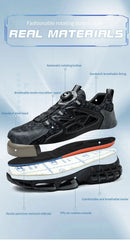 Slack-stab-proof work shoes with elastic buttons and lace-up