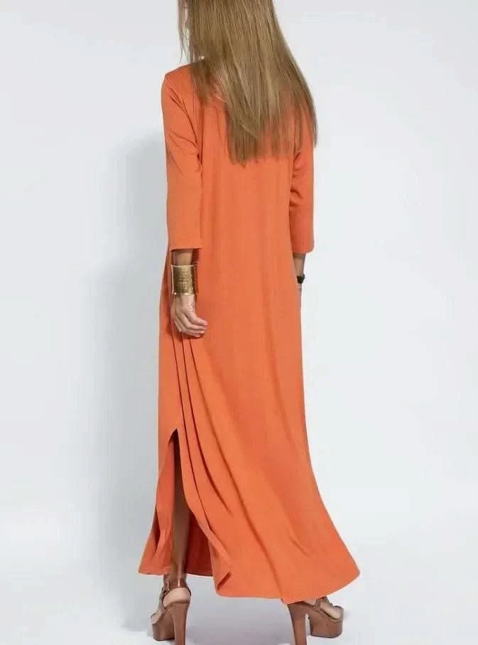 2025 Spring Women Long Dress Black V-neck Long Sleeve Loose Dresses Female Spring New Casual Fashion Loose Clothing Ladies - M & M Global