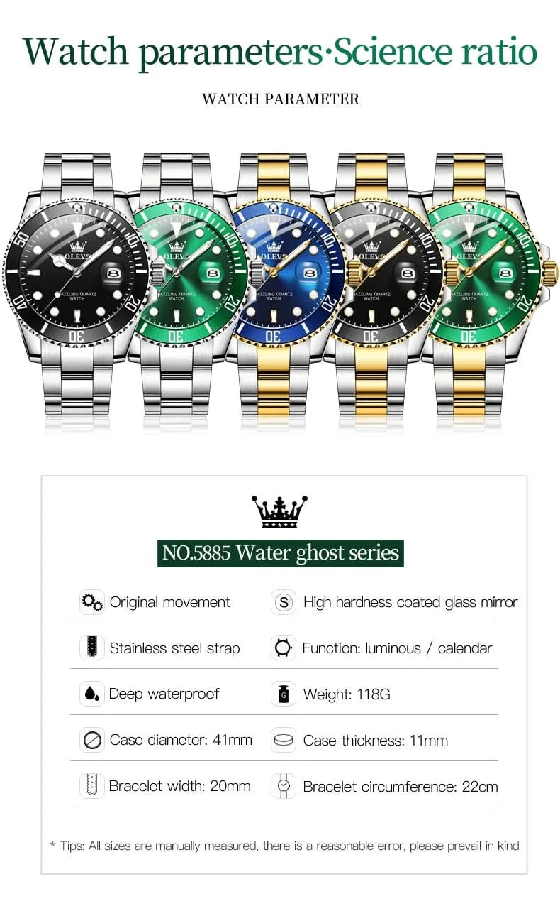 OLEVS Watches for Men with Date Luxury Big Face Waterproof Mens Wristwatch Analog Dress Two Tone Stainless Steel Man Watch - M & M Global