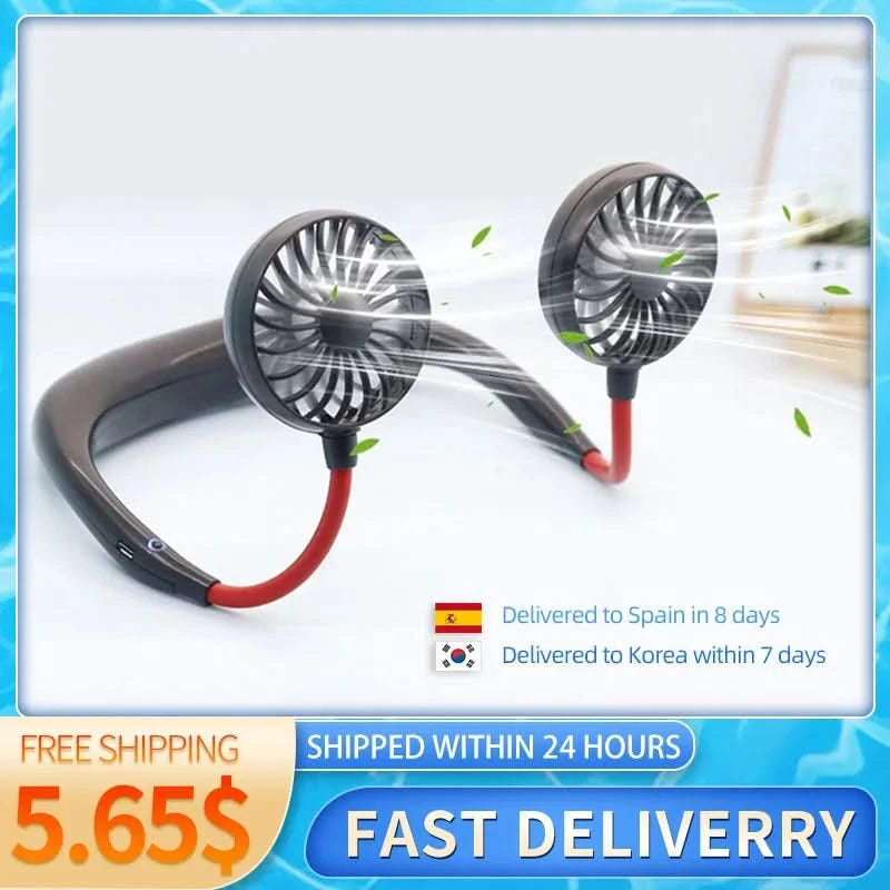 USB Charging Lazy Neck Fan Rechargeable Practical Wearable Sports Fan Convenient Outdoor Indoor Portable Fan - M & M Global
