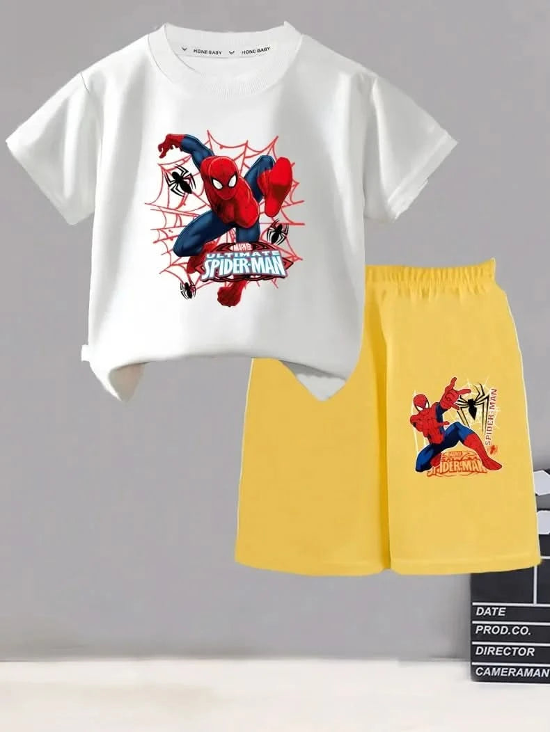 Anime Spiderman Boys T Shirt Shorts 2pcs Sets Breathable Waffle Fabric Kids Sport Clothing Set Children Casual Outfits - M & M Global