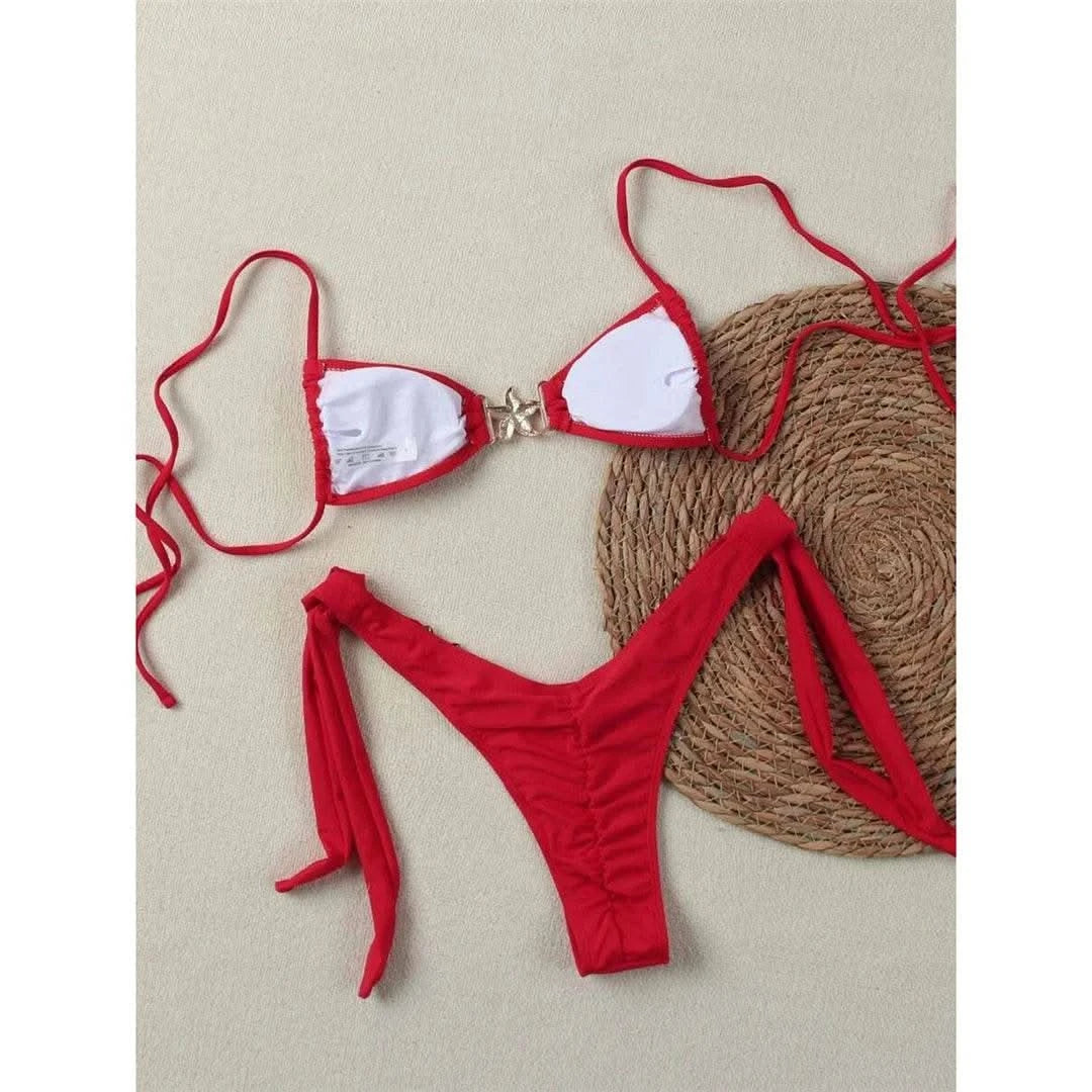 2025 Metal Star High Cut Scrunch Butt Bikini Female Swimsuit Women Swimwear Two-pieces Bikini set Bather Bathing Suit Swim V6419 - M & M Global