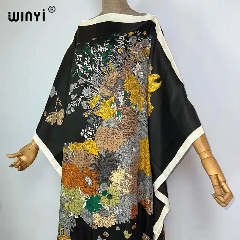 WINYI 2023 new Africa Fashion boho Popular printed twill Kaftan Maxi dress Summer Beach Bohemian Caftan long dress for lady - M & M Global