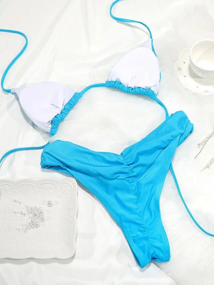 Summer 2025 Bikini Luxury Swimwear Women Biquini Folds Bikini Set Bathing Suit Women Swimsuit High Grade Champagne Bikinis Beach - M & M Global