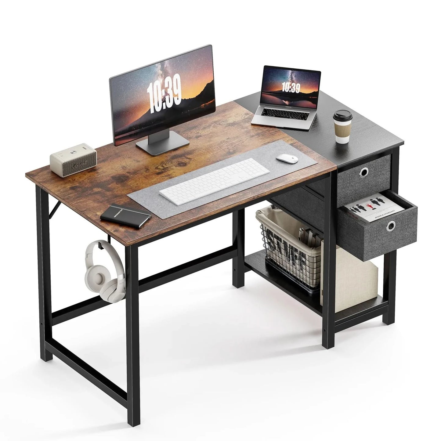JHK Computer Desk With Drawers 55 Inch Home Office Desk Writing Desk Work Desk PC Table Study Desk With 2-Tier Drawers