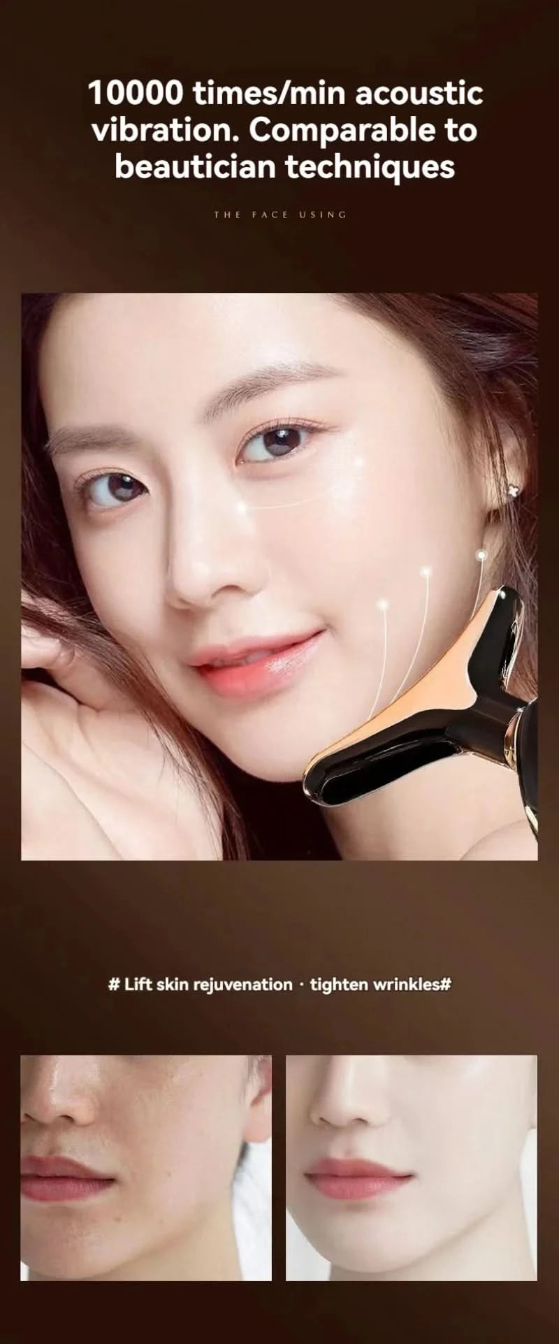 Gold Electric Facial Beauty Instrument Lifting And Firming Facial Eye Massager Household Vibration Ultrasonic Massager - M & M Global