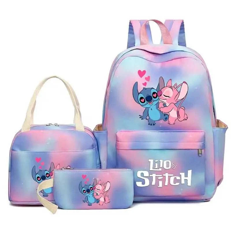 3Pcs Lilo Stitch Colorful Backpack Set With Tote and Pouch Large Capacity Lightweight And Breathable Outdoor Knapsack - M & M Global