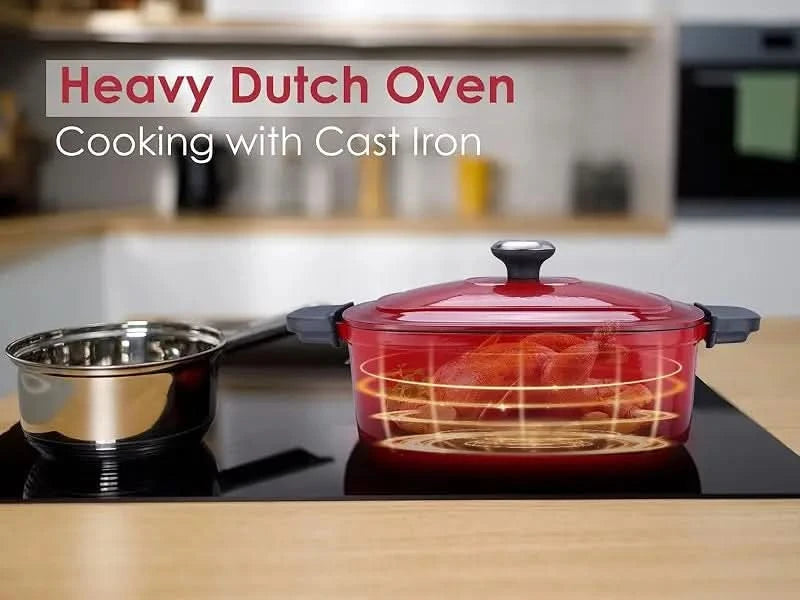 Electric Dutch Oven Multi-Cooker, 5.8QT Enameled Cast Iron Pot - 1250W Fast Heating, 6 Preset Functions, Digital Display & Keep - M & M Global