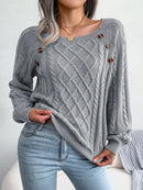 Women Casual Square Collar Buttons Long Sleeve Knitted Pullover Sweaters for Autumn Winter 2026