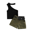1-5 Years Infant Girl Casual Set Tanks Tops + Shorts + Waist Bag Pockets Decoration Casual Style Girls Summer Clothing Set - M & M Global