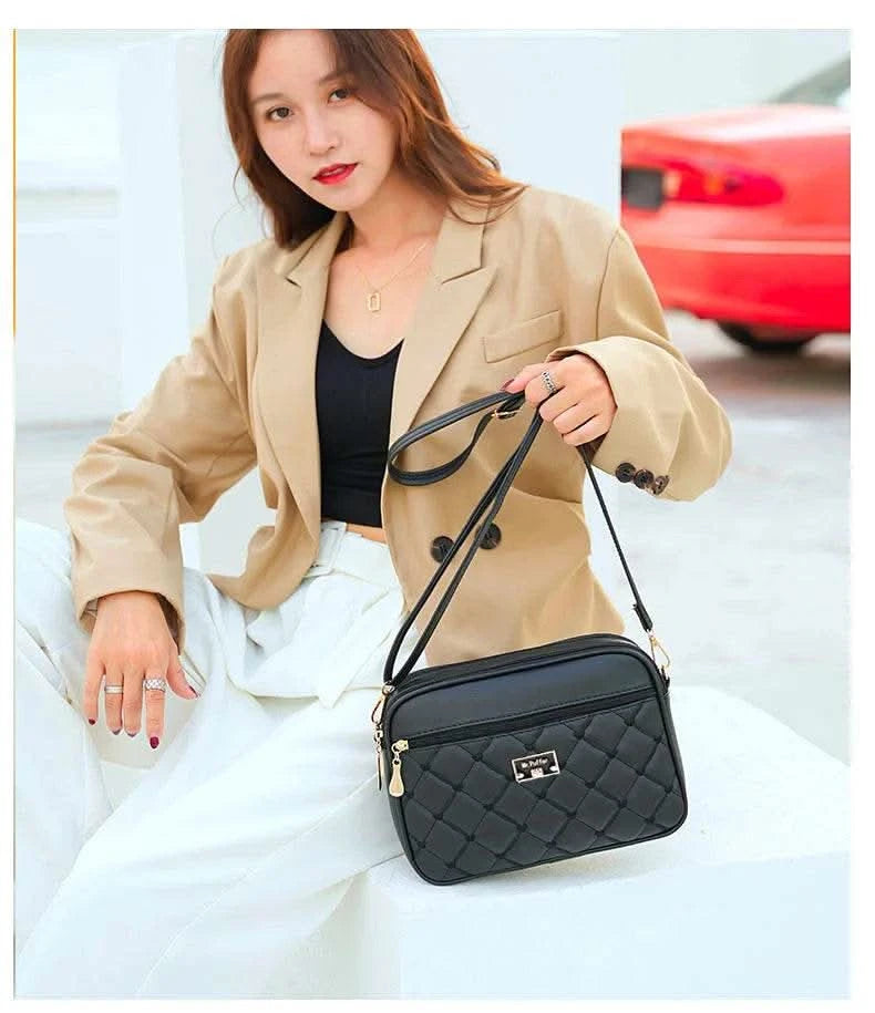 2025 Women's One Shoulder Small Square Handbag New Cross Border Foreign Trade Lingge PU Crossbody Versatile Small Messenger Bag - M & M Global