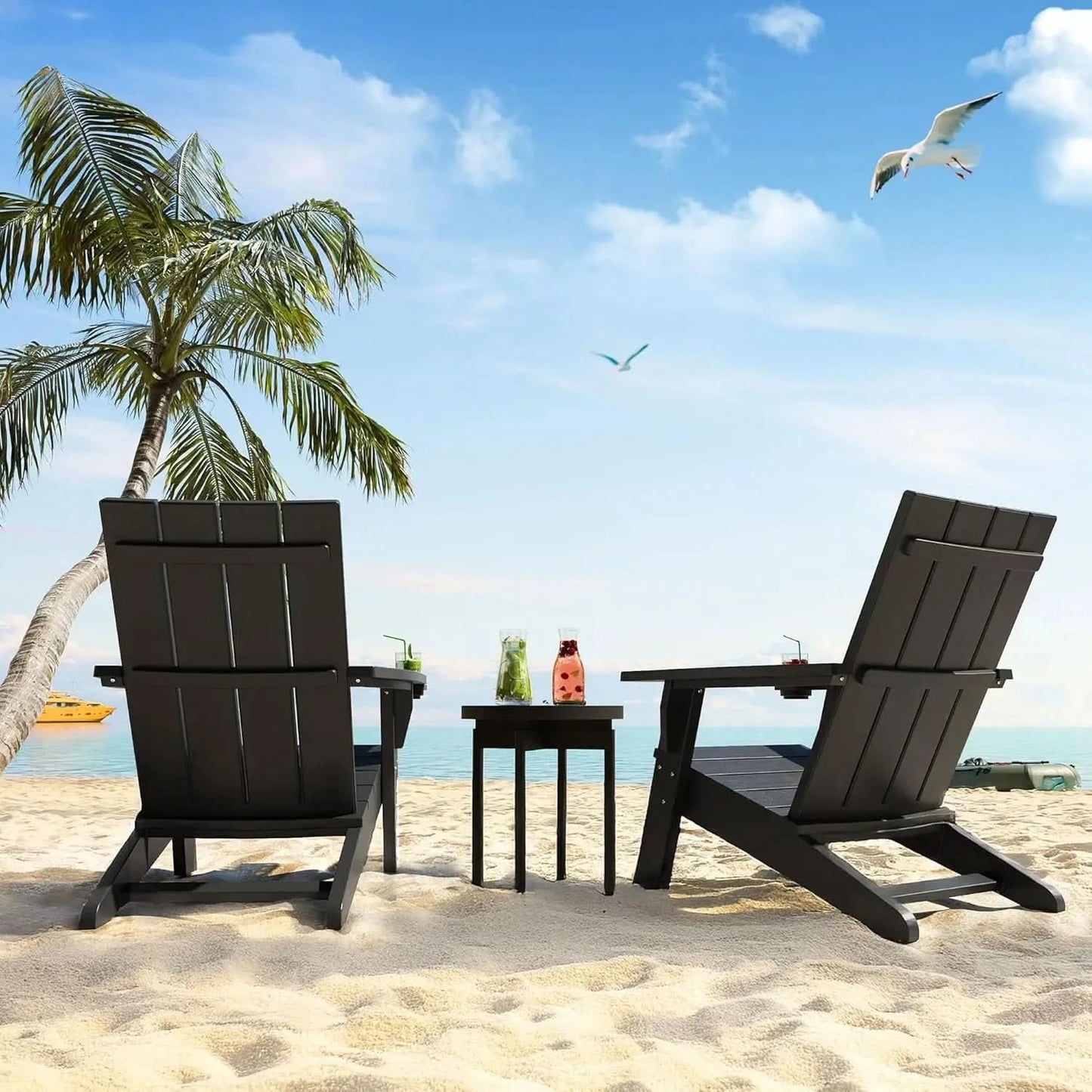 Adirondack Chair. Outdoor. Weather Resistant. Black. Oversized. HDPE. For Patio, Lawn, Garden, Camping. Easy Installation.