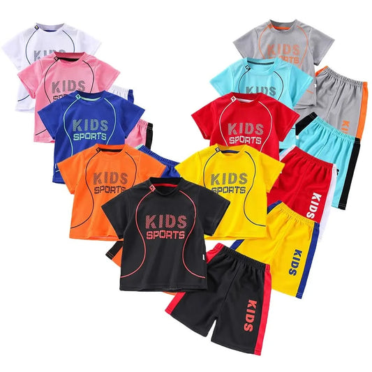 Children Summer Short Sleeve Football Basketball Suit Clothing Set Boy Girl Jersey Quick Drying Breathable Kids Sports Wear - M & M Global