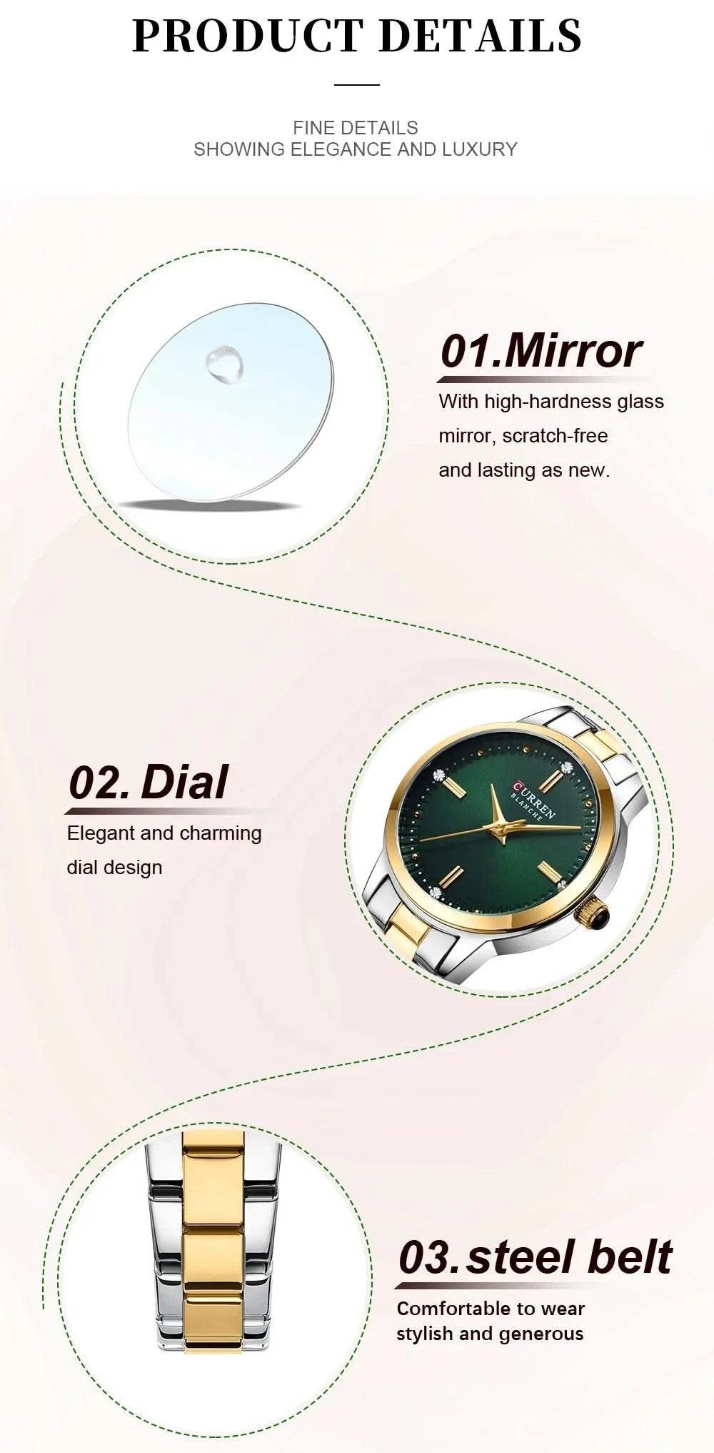 CURREN-Women's Simple Dial Wristwatch, Elegant and Charming Bracelet Quart Watches for Lady, Fashion Brand - M & M Global