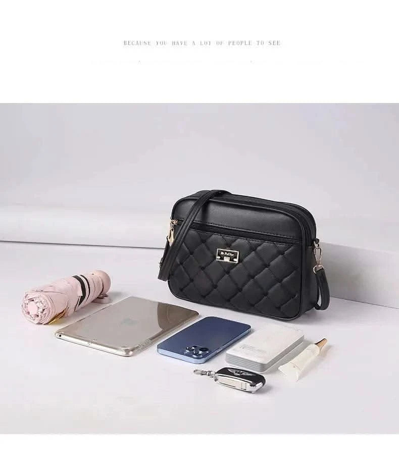 2025 Women's One Shoulder Small Square Handbag New Cross Border Foreign Trade Lingge PU Crossbody Versatile Small Messenger Bag - M & M Global