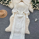 Vintage O-Neck Elegant Long Lantern Sleeve Chic Tassel Slim Long Dress French Fashion Evening High Street Autumn Winter Clothing - M & M Global