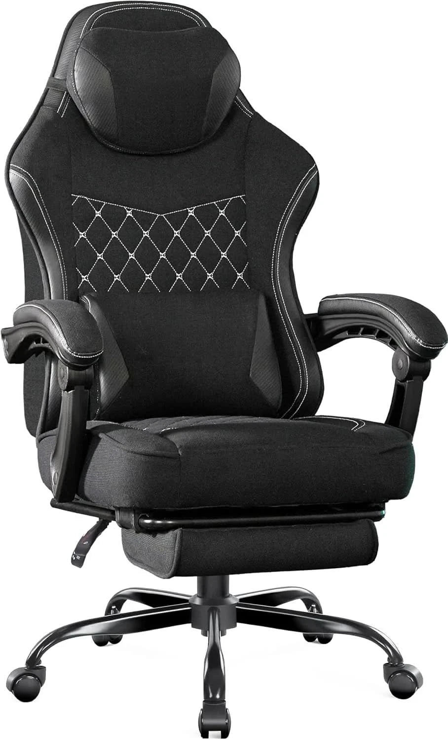 Gaming Chair,Computer Chair Fabric with Pocket Spring Cushion, Office Chair with Footrest and Massage Lumbar Support, Reclining