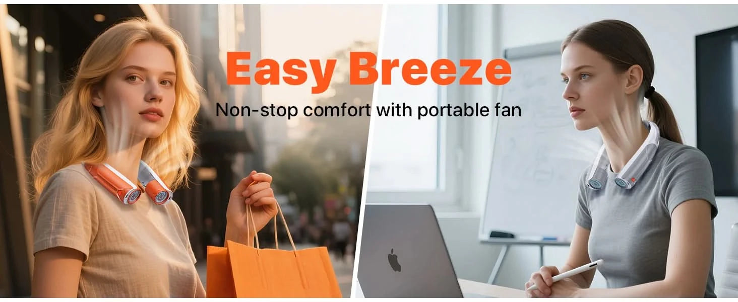 Portable Hands-Free Neck Fan 6000mAh Battery USB-C Rechargeable Ultra-Quiet 4 Adjustable Speeds Perfect for Office Outdoor Trave - M & M Global