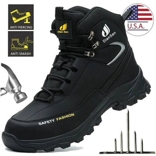 Mens Safety Shoes With Steel Toe Waterproof Boots Puncture Proof Anti-smash Mens Outdoor Work Sneakers Construction Work Shoes