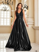 Elegant Sequins Evening Dress For Women 2024 Deep V-neck Satin Prom Party Green Dress Floor Length Blue Formal Gowns