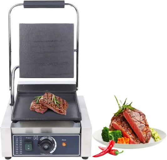 Commercial 1800W Panini Press Grill, Dual-Sided Electric Griddle Machine with Non-Stick Surfaces, Adjustable Temperature Control - M & M Global
