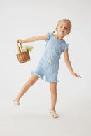 2024 Summer Hot selling Little Girl Daily Casual Clothing Minimalist Little Girl Polyester Set Cool Sleeveless Shorts Set Girl - M & M Global