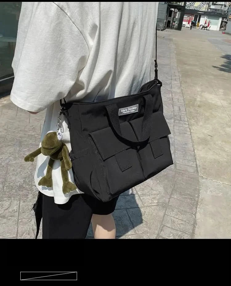 Waterproof Shoulder Bag Women's Multi Pocket Nylon Messenger Bag Preppy Canvas Handbag Women - M & M Global