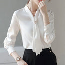 Women Spring Autumn Style Blouses Shirts Lady Casual Long Sleeve Bow Tie Collar Blusas Tops DF4958