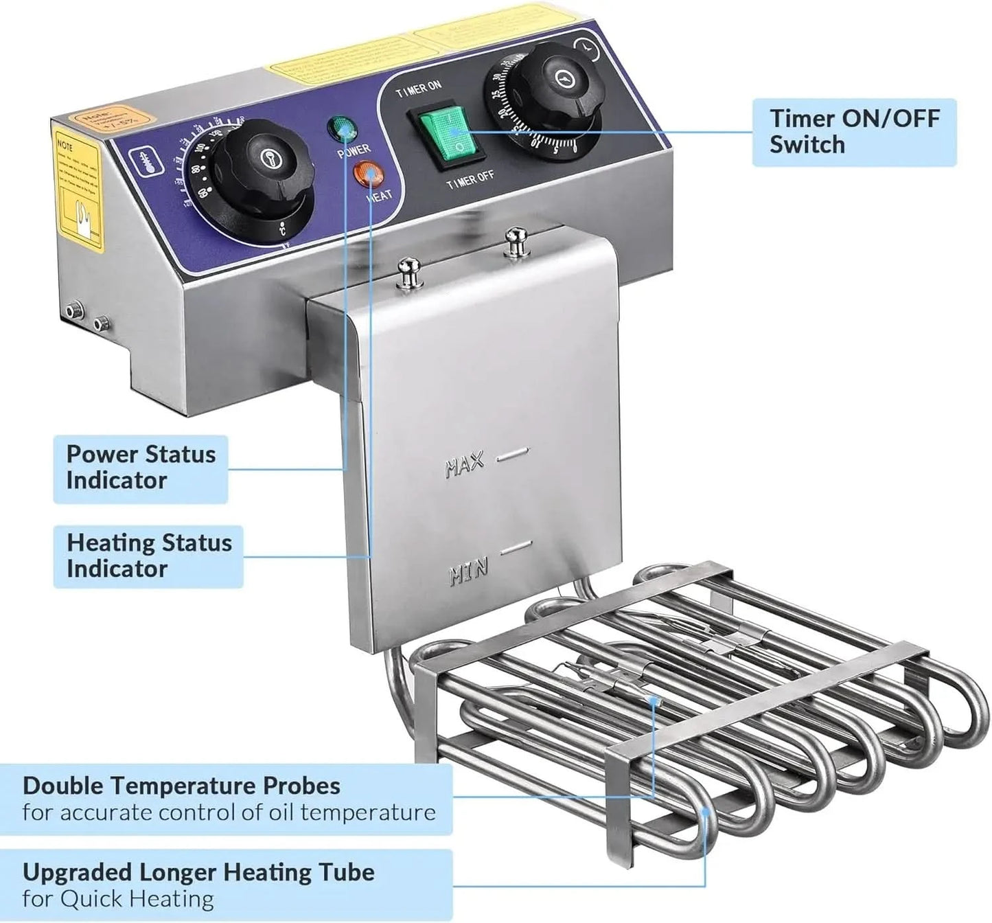 Commercial Electric Deep Fryer 23.4L 3000W Fryer w/Time Control and Oil Filtration Dual Removable Basket Stainless Steel Counter - M & M Global