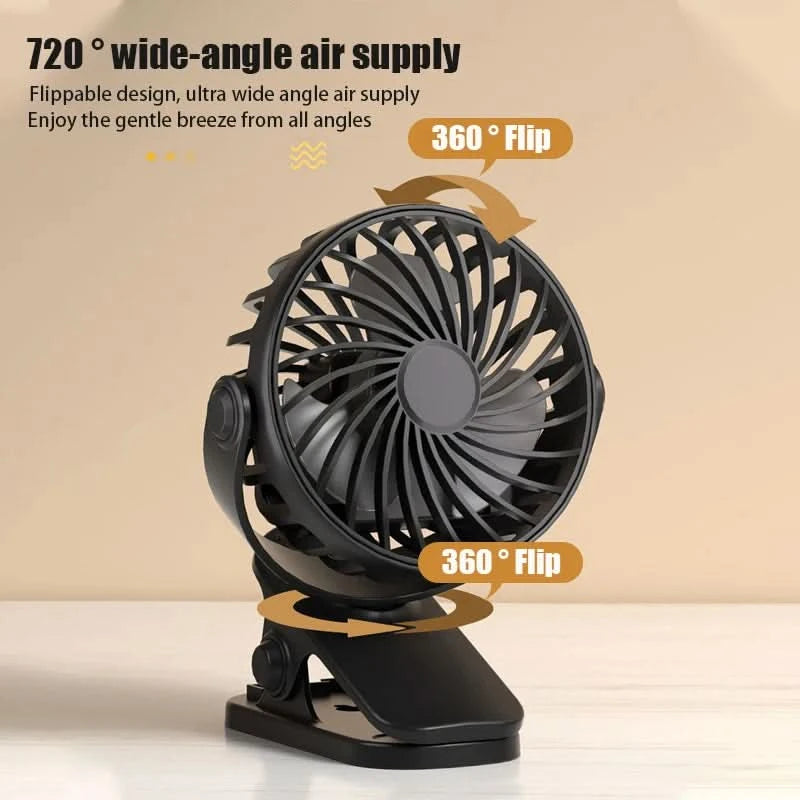 Rechargeable Portable Electric Fan 720° Rotating Hanging Clip Fan Night Light Air Cooler Outdoor Camping Small fans ventilador - M & M Global
