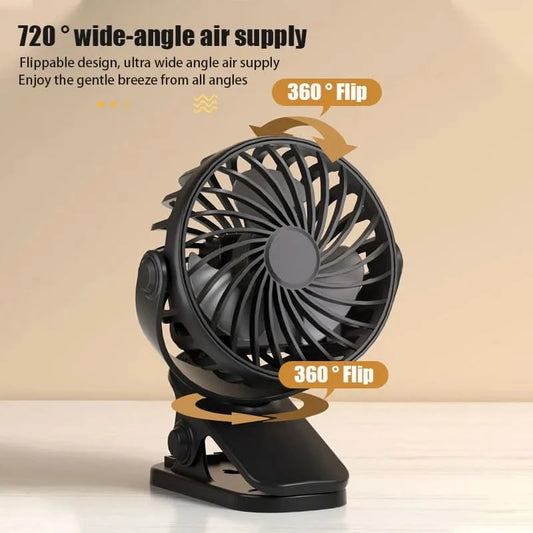 Rechargeable Portable Electric Fan 720° Rotating Hanging Clip Fan Night Light Air Cooler Outdoor Camping Small fans ventilador - M & M Global