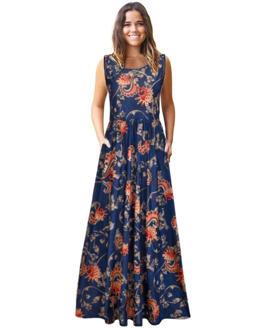 Summer 2024 Sundress O Neck Print Female A-line Beach Bohemian Women Dresses Sexy Boho Elegant Long Dress Robe - M & M Global