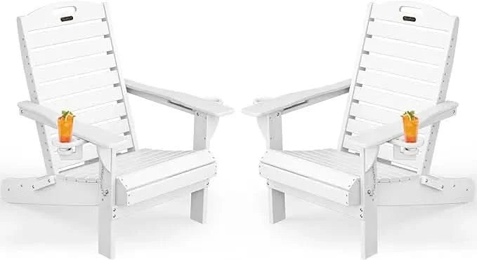 Chairs Set of 2, Outdoor Fire Pit Chairs,with Cup Holder, Lawn Chair for Deck, Patio, HDPE All-Weather Chairs