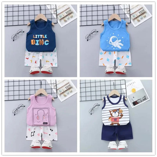 Summer Cute Cartoon 2PCS Kids Baby Boys Girls Cartoon Vest Top Shorts Pants Set Clothes Children Pajamas Girls Clothing Sets - M & M Global