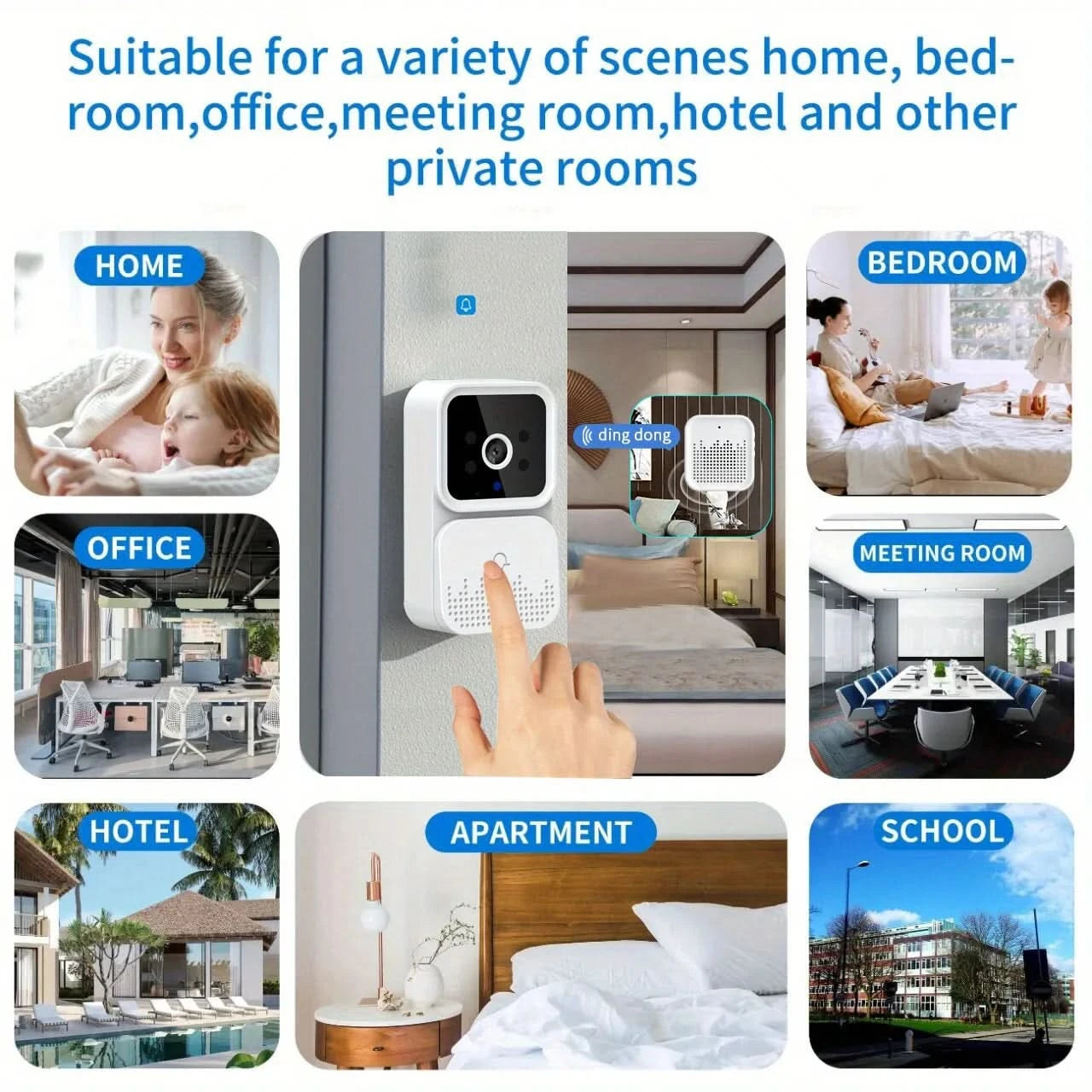 Wireless smart video doorbell 2.4GWiFi, 2-channel audio, night vision, SD card/cloud storage home security surveillance camera - M & M Global