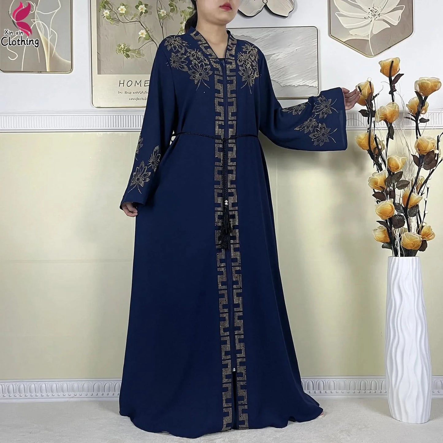 New Muslim Abayas For Women Long Sleeved Dress Dubai Lady Elegant Long Dress Islam Clothing African Abaya Loose Robe With Turban - M & M Global