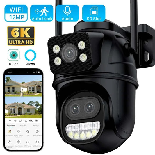 6K 12MP Outdoor Wifi Camera PTZ 8X Optical Zoom Three Lens Dual Screens Video Surveillance 8MP Dual Lens CCTV Security IP Camera - M & M Global