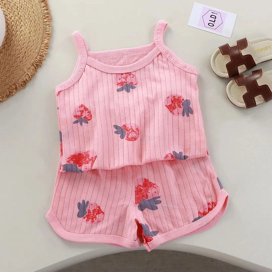2025 Kids Cotton Clothes Girls Summer Clothes Sets Summer New Baby Sleeveless Tops + Shorts 2 Pieces Suit Girls Clothing Set - M & M Global