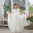 New Summer Elegant Flower Girl White Wedding Lace white girl long dress Sleeve Mesh Girl Princess Dress backless girls aged 8-12 - M & M Global