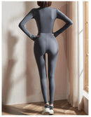 Womens Yoga Jumpsuits Long Sleeve Thin Slim Fit Stretch One Piece Playsuits Romper Sexy Fitness Female Basic Zipper Sportwears