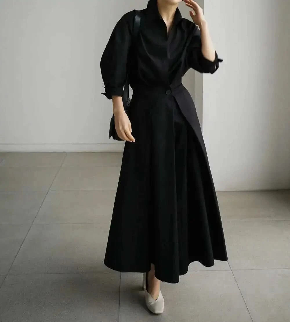 LANMREM Women's Clothing Long Dress Turn Down Collar With Button Pockets Loose Casual Dresses Female Streetwear Fashion 2C2019 - M & M Global