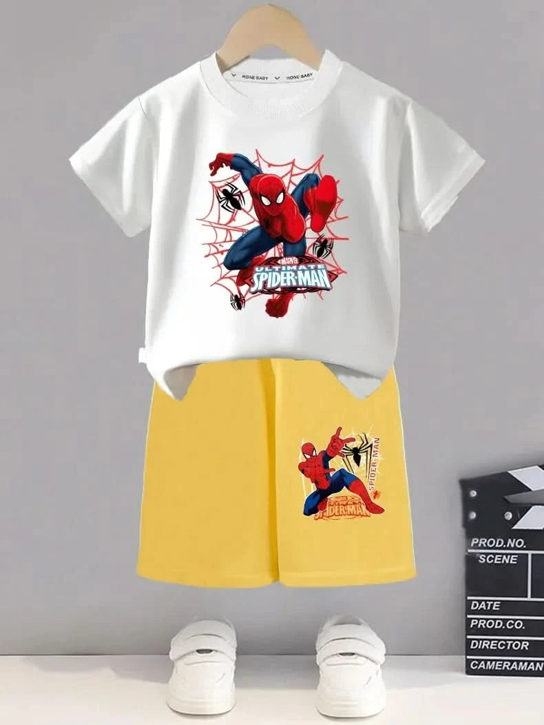 Anime Spiderman Boys T Shirt Shorts 2pcs Sets Breathable Waffle Fabric Kids Sport Clothing Set Children Casual Outfits - M & M Global