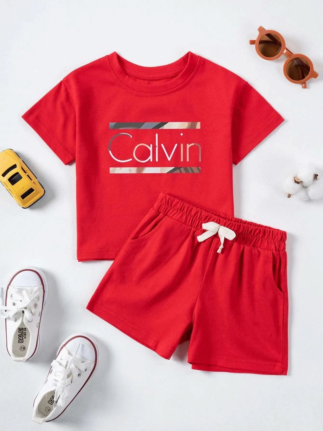 Children Calvin Letter Print Suits Cotton T-shirts + Shorts 2PCS Clothes Sets Boys Girls Fashion Outfits 1-7Y - M & M Global