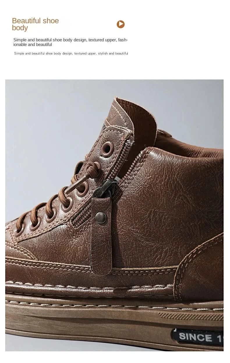 Men Boots Winter High Top Leather Shoes Fashion Cotton Shoes Fashion Ankle Boots Business Casual Outdoor Shoes Male Sneakers New - M & M Global