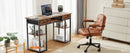 JHK 48 Inch Double Deck Shelving Office Computer Desk with Pull-out Fabric Storage Drawers Metal Frame Adjustable Feet Table ﻿
