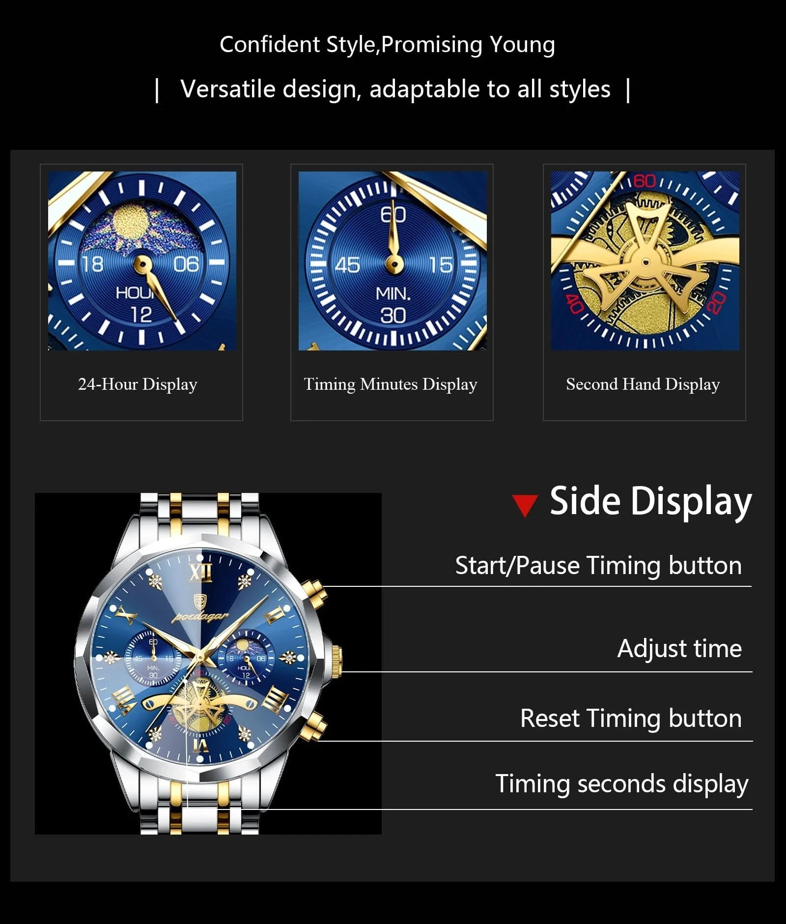 POEDAGAR Luxury Men Watch Top Original Waterproof Luminous Chronograph Man Wristwatch Stainless Steel Quartz Men's Watches Reloj - M & M Global