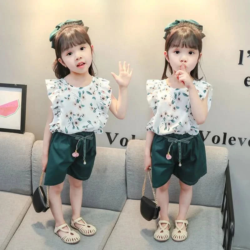 Girls Clothes Set New Summer Fashion Sleeveless T-shirt+Shorts 2Pcs for Girl Children Kids Clothing Set Suit for 1-6 Years - M & M Global