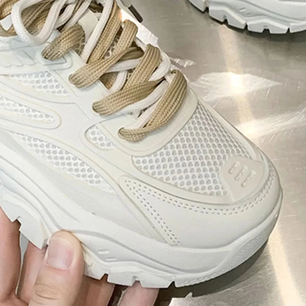 Chunky Fashion Sneakers Comfortable Casual Dad Shoes Lace-Up Walking Shoes Breathable Mesh for Women - M & M Global